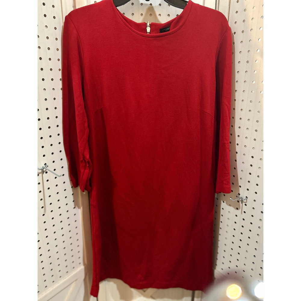 Ann Taylor Red Sheath Dress Long Sleeve Zipper‎ Detail Size 14